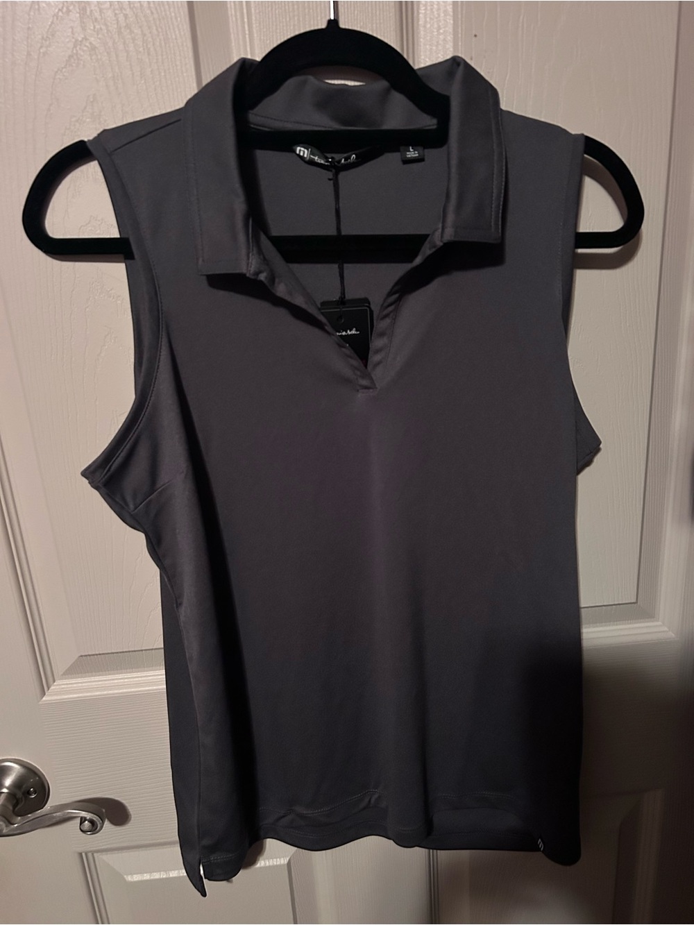 Travis Mathew Sleeveless Collared Tank Top in Charcoal Gray